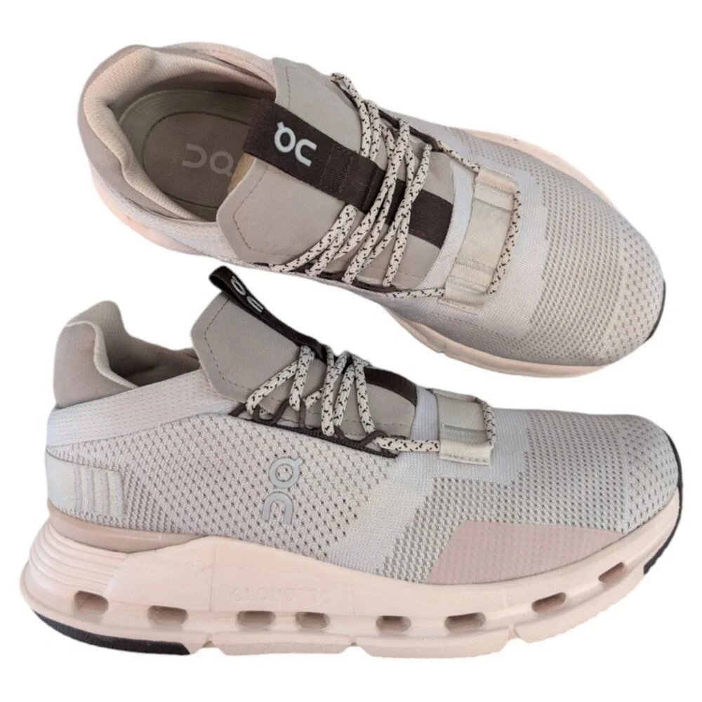 On Running Women's Light Gray and Pale Pink Cloudnova Sneakers - Picture 3 of 9